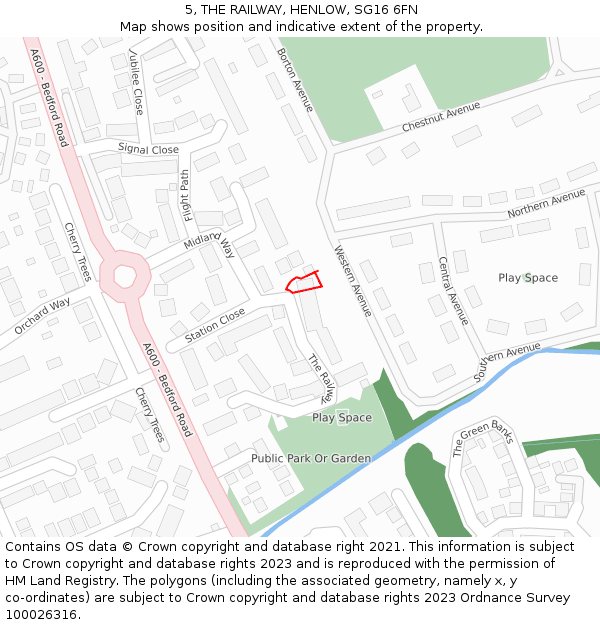 5, THE RAILWAY, HENLOW, SG16 6FN: Location map and indicative extent of plot