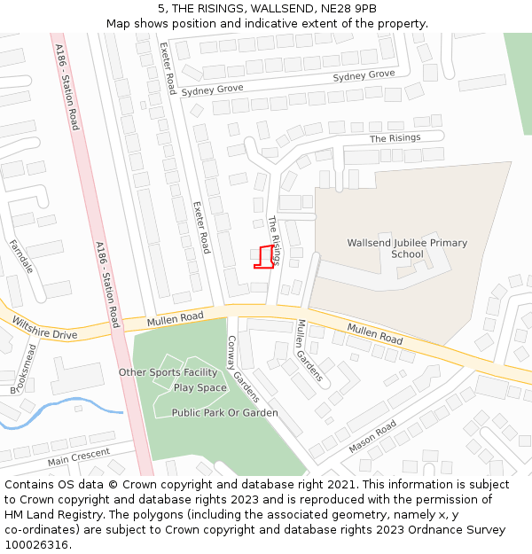 5, THE RISINGS, WALLSEND, NE28 9PB: Location map and indicative extent of plot
