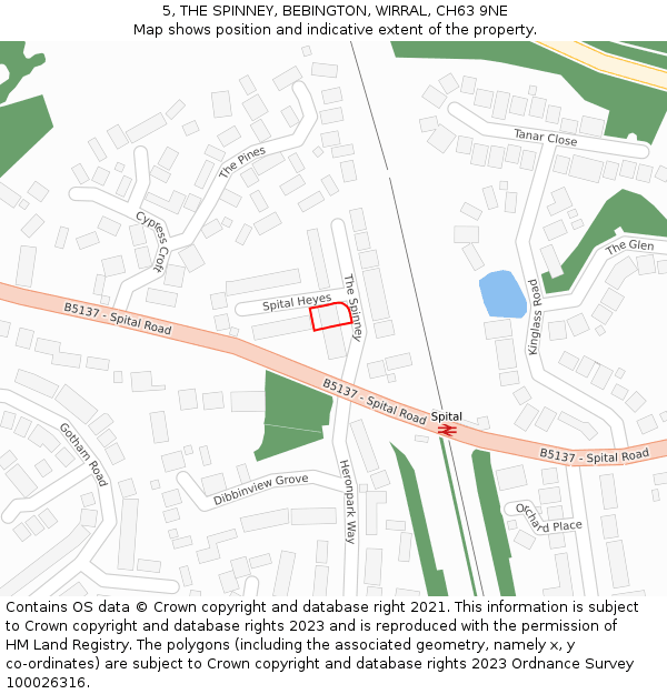 5, THE SPINNEY, BEBINGTON, WIRRAL, CH63 9NE: Location map and indicative extent of plot