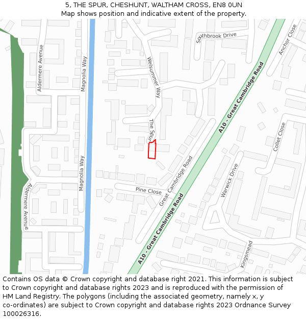 5, THE SPUR, CHESHUNT, WALTHAM CROSS, EN8 0UN: Location map and indicative extent of plot