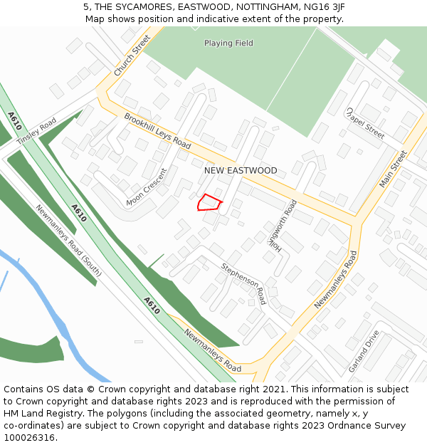 5, THE SYCAMORES, EASTWOOD, NOTTINGHAM, NG16 3JF: Location map and indicative extent of plot
