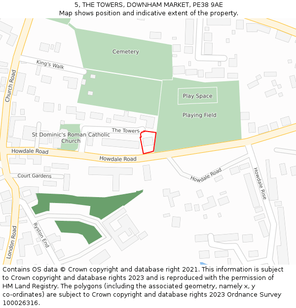 5, THE TOWERS, DOWNHAM MARKET, PE38 9AE: Location map and indicative extent of plot