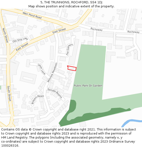 5, THE TRUNNIONS, ROCHFORD, SS4 1DJ: Location map and indicative extent of plot