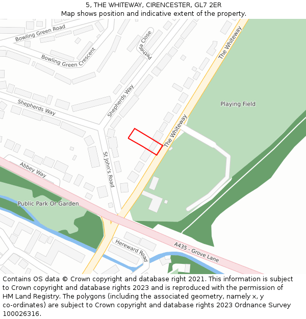 5, THE WHITEWAY, CIRENCESTER, GL7 2ER: Location map and indicative extent of plot
