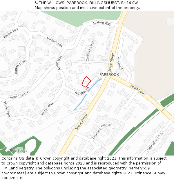 5, THE WILLOWS, PARBROOK, BILLINGSHURST, RH14 9WL: Location map and indicative extent of plot