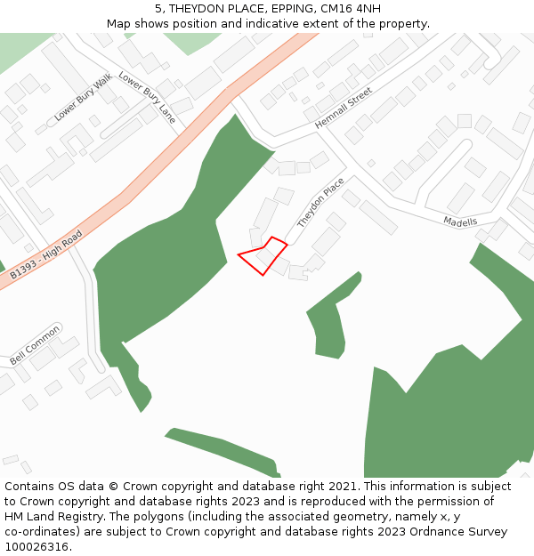 5, THEYDON PLACE, EPPING, CM16 4NH: Location map and indicative extent of plot