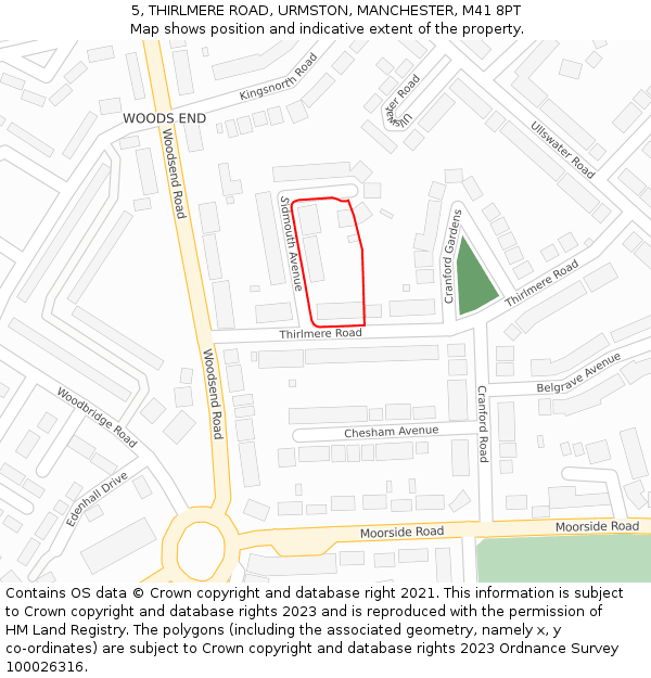 5, THIRLMERE ROAD, URMSTON, MANCHESTER, M41 8PT: Location map and indicative extent of plot
