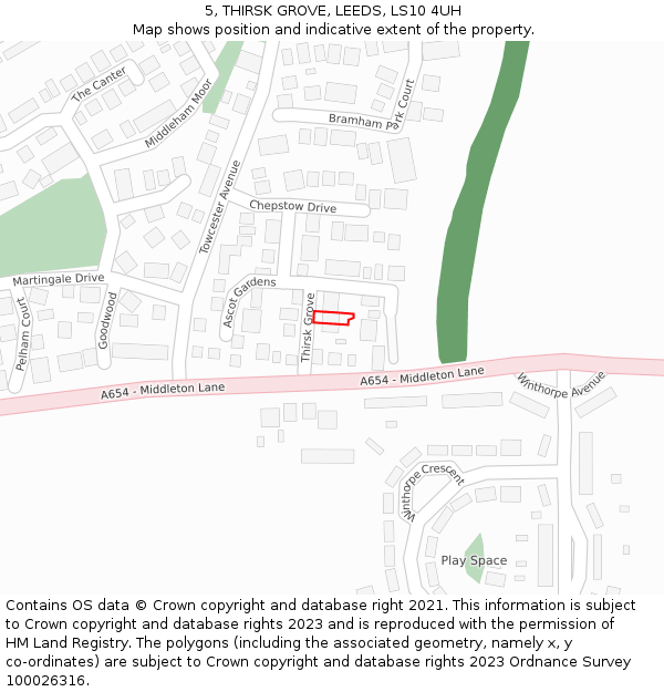 5, THIRSK GROVE, LEEDS, LS10 4UH: Location map and indicative extent of plot