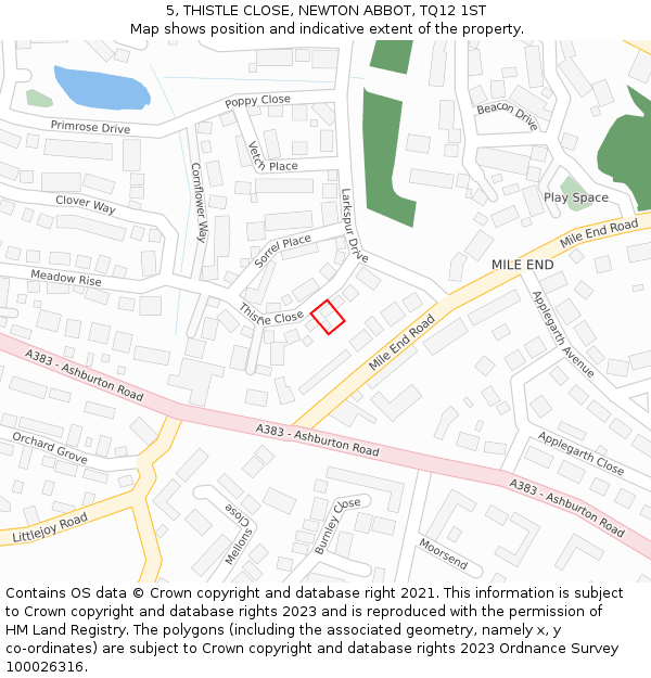 5, THISTLE CLOSE, NEWTON ABBOT, TQ12 1ST: Location map and indicative extent of plot