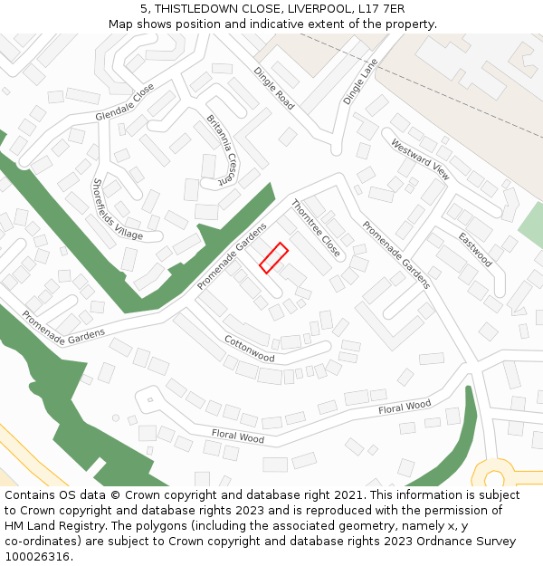 5, THISTLEDOWN CLOSE, LIVERPOOL, L17 7ER: Location map and indicative extent of plot