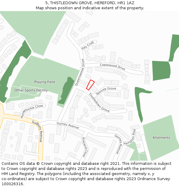 5, THISTLEDOWN GROVE, HEREFORD, HR1 1AZ: Location map and indicative extent of plot