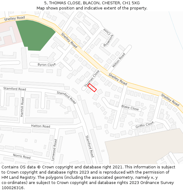 5, THOMAS CLOSE, BLACON, CHESTER, CH1 5XG: Location map and indicative extent of plot