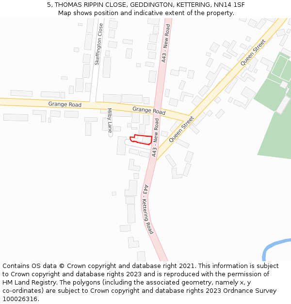 5, THOMAS RIPPIN CLOSE, GEDDINGTON, KETTERING, NN14 1SF: Location map and indicative extent of plot