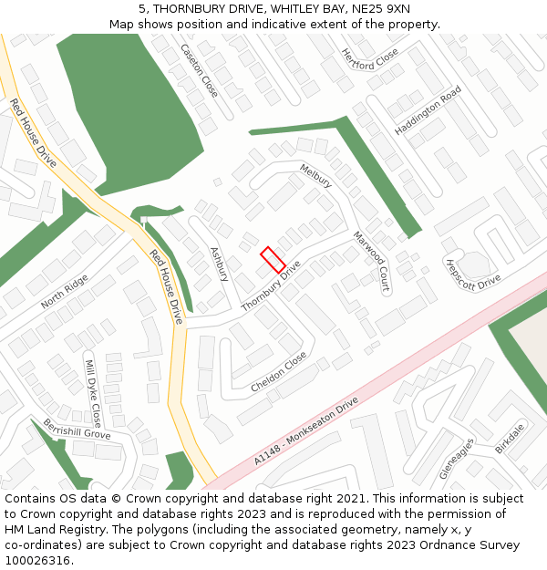 5, THORNBURY DRIVE, WHITLEY BAY, NE25 9XN: Location map and indicative extent of plot