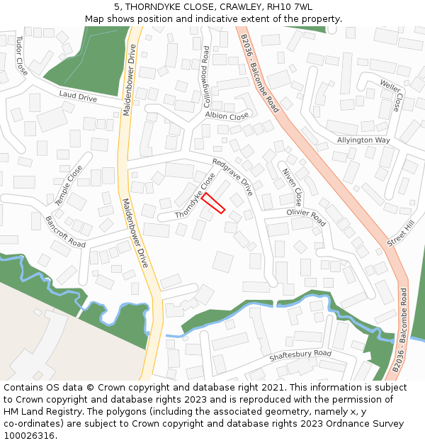 5, THORNDYKE CLOSE, CRAWLEY, RH10 7WL: Location map and indicative extent of plot