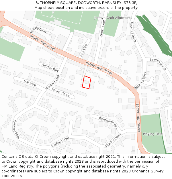5, THORNELY SQUARE, DODWORTH, BARNSLEY, S75 3RJ: Location map and indicative extent of plot