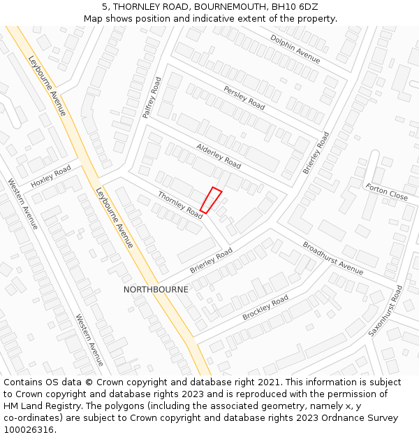 5, THORNLEY ROAD, BOURNEMOUTH, BH10 6DZ: Location map and indicative extent of plot
