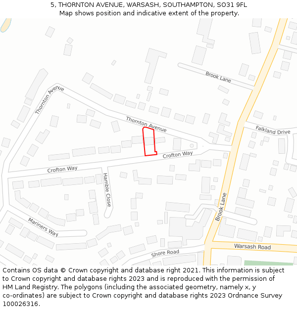 5, THORNTON AVENUE, WARSASH, SOUTHAMPTON, SO31 9FL: Location map and indicative extent of plot