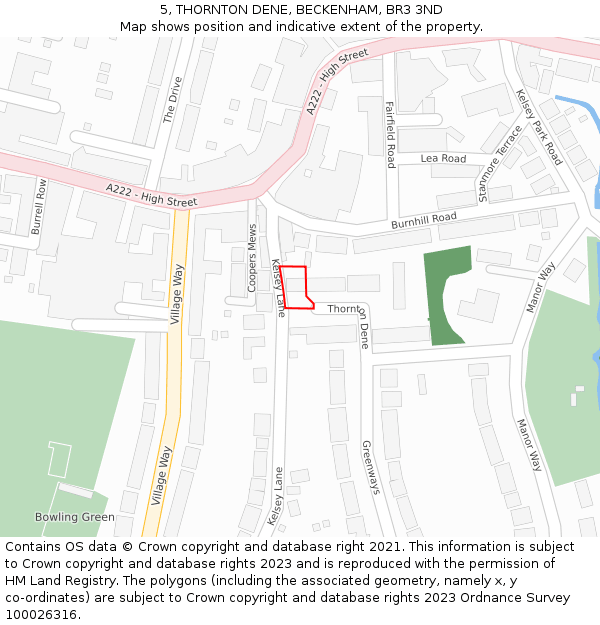 5, THORNTON DENE, BECKENHAM, BR3 3ND: Location map and indicative extent of plot