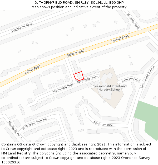 5, THORNYFIELD ROAD, SHIRLEY, SOLIHULL, B90 3HP: Location map and indicative extent of plot