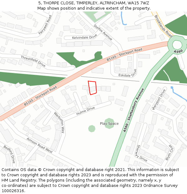 5, THORPE CLOSE, TIMPERLEY, ALTRINCHAM, WA15 7WZ: Location map and indicative extent of plot