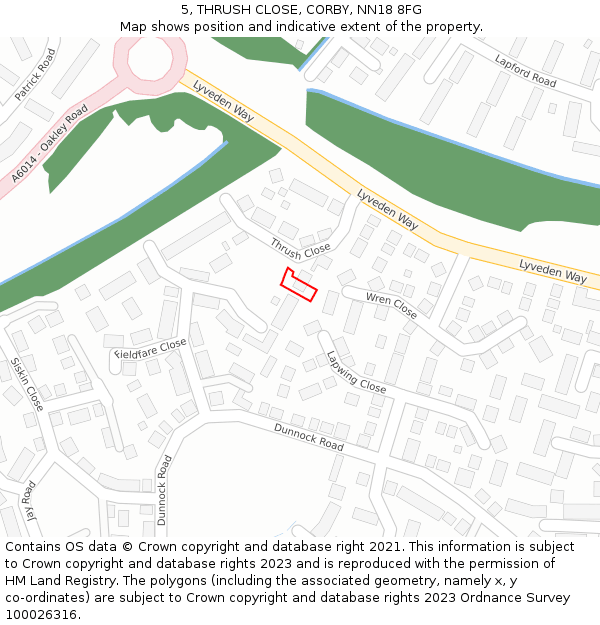 5, THRUSH CLOSE, CORBY, NN18 8FG: Location map and indicative extent of plot