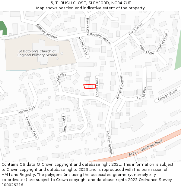 5, THRUSH CLOSE, SLEAFORD, NG34 7UE: Location map and indicative extent of plot