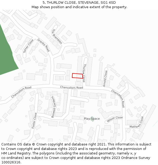 5, THURLOW CLOSE, STEVENAGE, SG1 4SD: Location map and indicative extent of plot