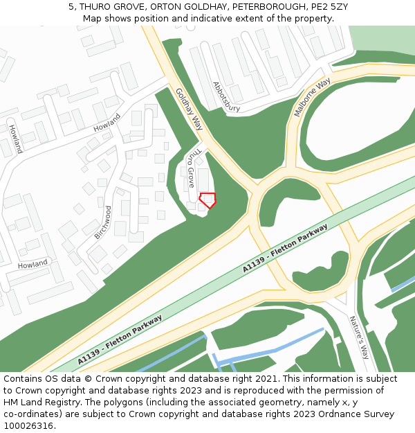 5, THURO GROVE, ORTON GOLDHAY, PETERBOROUGH, PE2 5ZY: Location map and indicative extent of plot