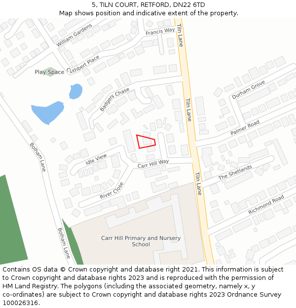5, TILN COURT, RETFORD, DN22 6TD: Location map and indicative extent of plot