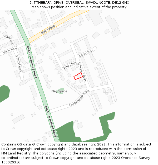 5, TITHEBARN DRIVE, OVERSEAL, SWADLINCOTE, DE12 6NX: Location map and indicative extent of plot