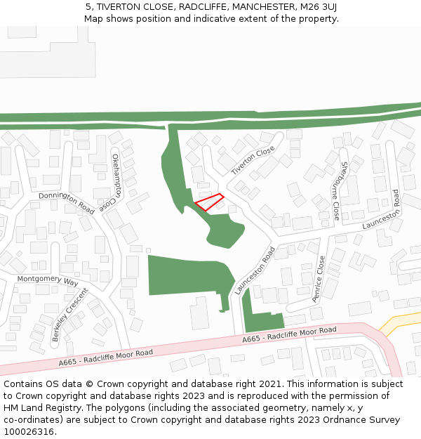 5, TIVERTON CLOSE, RADCLIFFE, MANCHESTER, M26 3UJ: Location map and indicative extent of plot