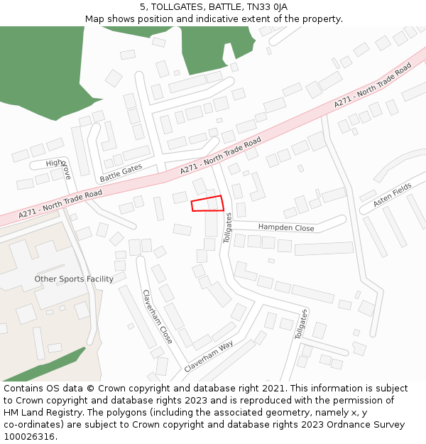 5, TOLLGATES, BATTLE, TN33 0JA: Location map and indicative extent of plot