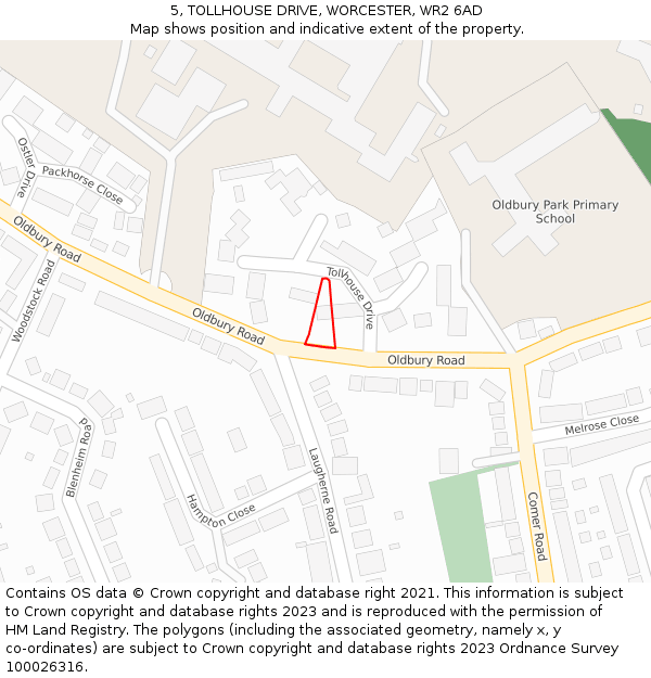 5, TOLLHOUSE DRIVE, WORCESTER, WR2 6AD: Location map and indicative extent of plot
