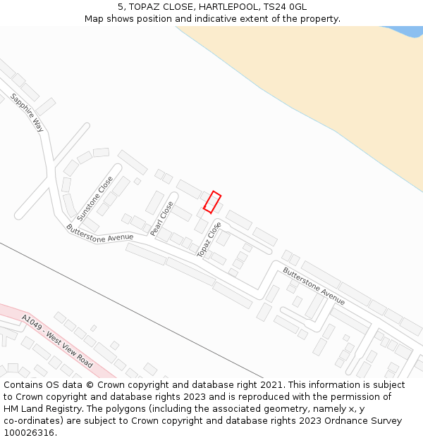 5, TOPAZ CLOSE, HARTLEPOOL, TS24 0GL: Location map and indicative extent of plot