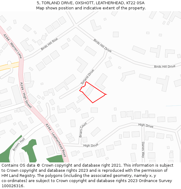 5, TORLAND DRIVE, OXSHOTT, LEATHERHEAD, KT22 0SA: Location map and indicative extent of plot