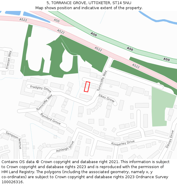 5, TORRANCE GROVE, UTTOXETER, ST14 5NU: Location map and indicative extent of plot