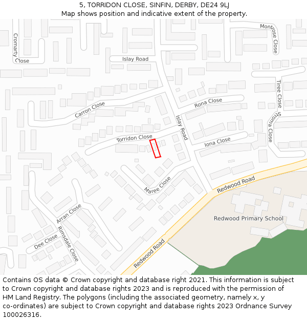 5, TORRIDON CLOSE, SINFIN, DERBY, DE24 9LJ: Location map and indicative extent of plot