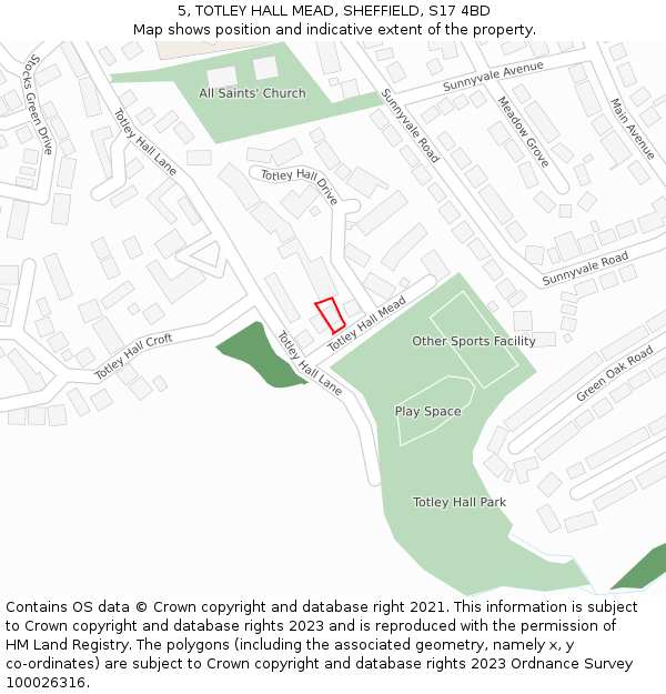 5, TOTLEY HALL MEAD, SHEFFIELD, S17 4BD: Location map and indicative extent of plot