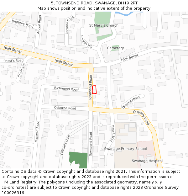 5, TOWNSEND ROAD, SWANAGE, BH19 2PT: Location map and indicative extent of plot