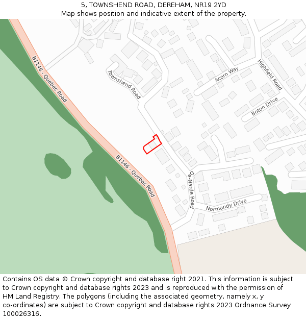 5, TOWNSHEND ROAD, DEREHAM, NR19 2YD: Location map and indicative extent of plot