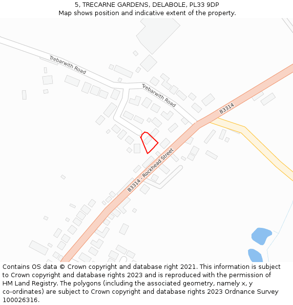 5, TRECARNE GARDENS, DELABOLE, PL33 9DP: Location map and indicative extent of plot