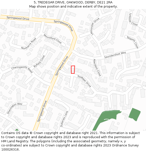 5, TREDEGAR DRIVE, OAKWOOD, DERBY, DE21 2RA: Location map and indicative extent of plot