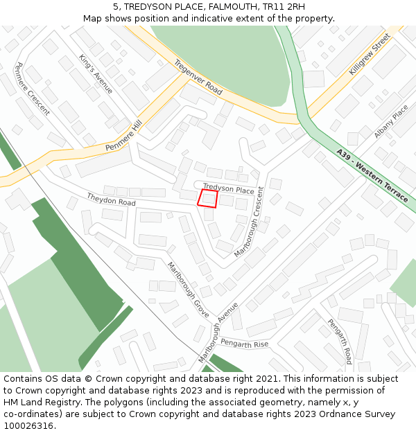 5, TREDYSON PLACE, FALMOUTH, TR11 2RH: Location map and indicative extent of plot