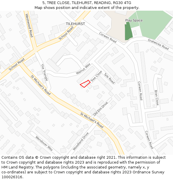 5, TREE CLOSE, TILEHURST, READING, RG30 4TG: Location map and indicative extent of plot