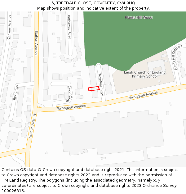 5, TREEDALE CLOSE, COVENTRY, CV4 9HQ: Location map and indicative extent of plot