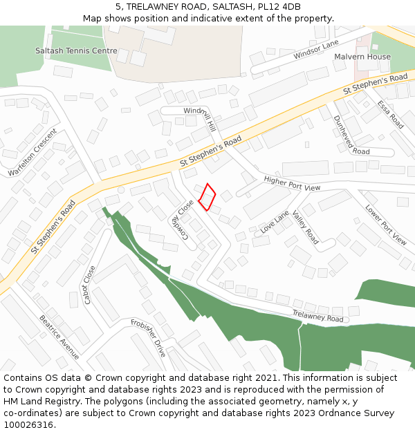 5, TRELAWNEY ROAD, SALTASH, PL12 4DB: Location map and indicative extent of plot