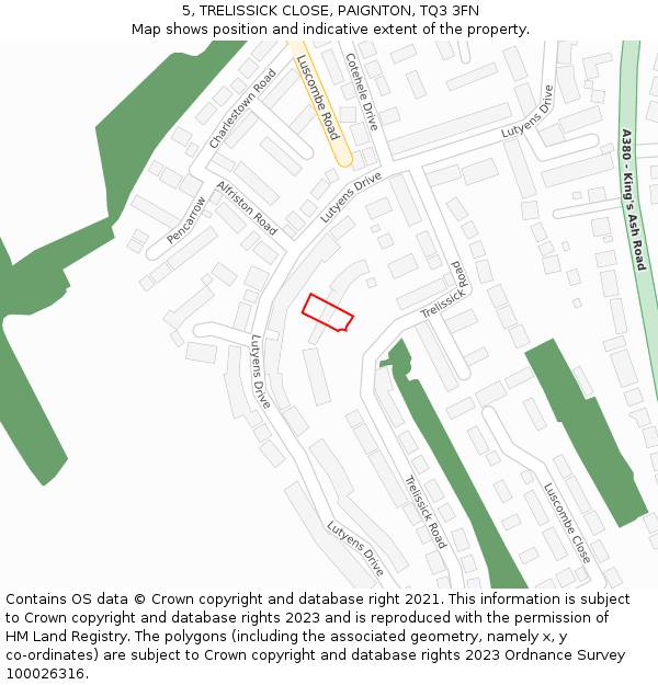 5, TRELISSICK CLOSE, PAIGNTON, TQ3 3FN: Location map and indicative extent of plot
