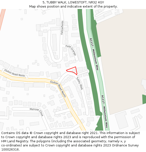 5, TUBBY WALK, LOWESTOFT, NR32 4GY: Location map and indicative extent of plot