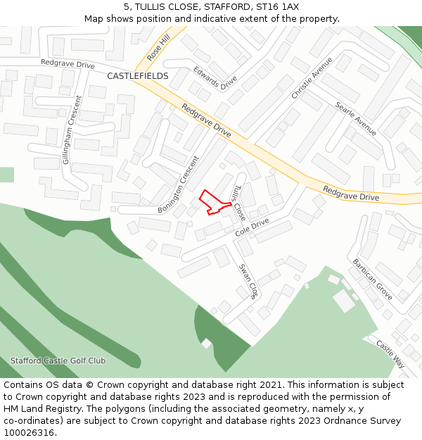 5, TULLIS CLOSE, STAFFORD, ST16 1AX: Location map and indicative extent of plot